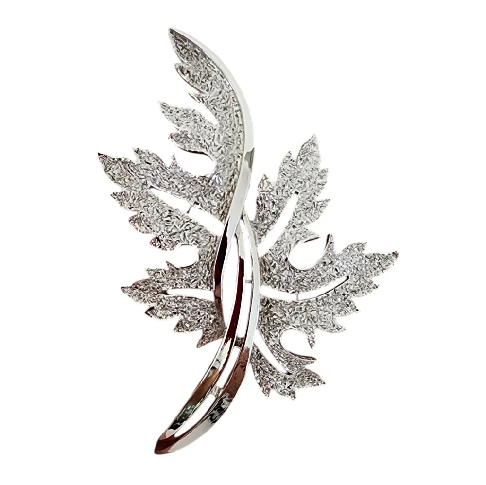 Trifari Vintage Brooch Pin leaf silver tone